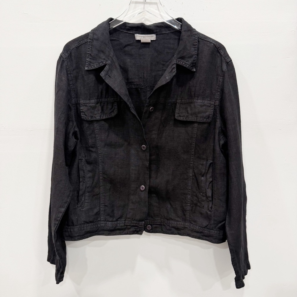 Weekendz Off Lagenlook Linen Moto Jacket Button Front Medium